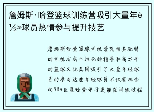 詹姆斯·哈登篮球训练营吸引大量年轻球员热情参与提升技艺